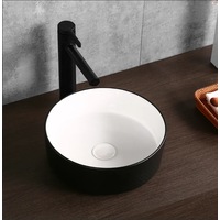 360*360*120mm Gloss White and Matt Black Ceramic Round Above Counter Art Basin