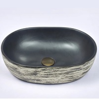 475*340*130mm Black Interior Porcelain Oval Above Counter Art Basin
