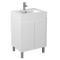 600-900*370mm Bathroom Slim Vanity PVC White Freestanding/Wall Hung Soft Closing Doors / Drawers Cabinet Only and Ceramic Top Available