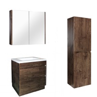 600mm Dark Oak Qubist MDF Freestanding With Kickboard Vanity With Ceramic Top With Shaving Cabinet and Tall Boy