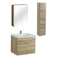 600mm Berge White Oak Wall Hung MDF Vanity and Shaving Cabinet and Tall Boy