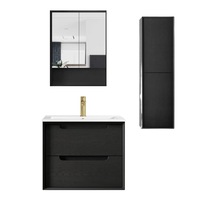 600mm Byron Black Oak Wall Hung Vanity and Tall Boy and Shaving Cabinet