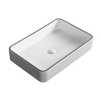 610*410*120mm Gloss White and Black Edge Ceramic Rectangle Above Counter Basin