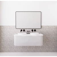 750-1500*450mm ABS Bergen Matt White Curved Edge Fluted Wall Cabinet Hung Vanity MDF Board PVC Coating