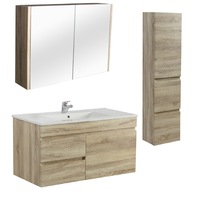 750mm Berge White Oak Wall Hung MDF Vanity and Shaving Cabinet and Tall Boy