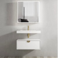 750mm Otti Moonlight Vanity Satin White Wall Hung Cabinet and Solid Surface Basin Led Shaving Cabinet