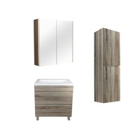 750mm White Oak Qubist MDF Freestanding With Legs Vanity With Ceramic Top With Shaving Cabinet and Tall Boy
