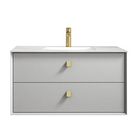 900mm Boston Light Grey Wall Hung Vanity and Round LED Frameless Mirror