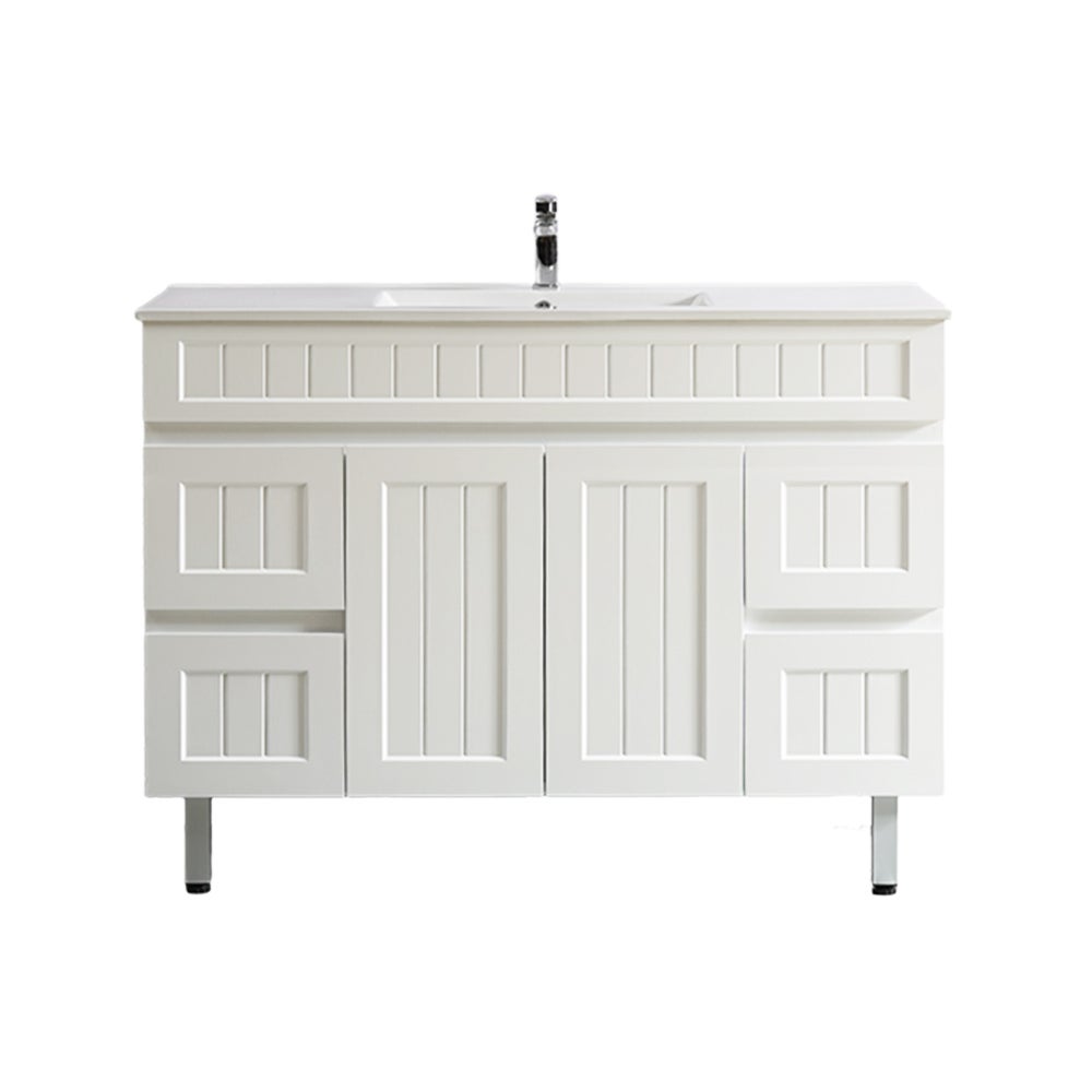 Acacia Shaker Floor Cabinet1200*460*860mm Matte White with Legs Single or Double Bowl