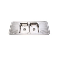 1500*500*180mm BK Traditionell 304 Stainless Steel Chrome Square Top Mount Double Bowls With Drainer Laundry Kitchen Sink