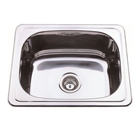 500*390*200mm BK Traditionell 30L 304 Stainless Steel Chrome Square Top Mount Single Bowl Laundry Kitchen Sink