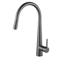 Aquaperla Gun Metal Grey Solid Brass Round Pull Out Kitchen Sink Mixer
