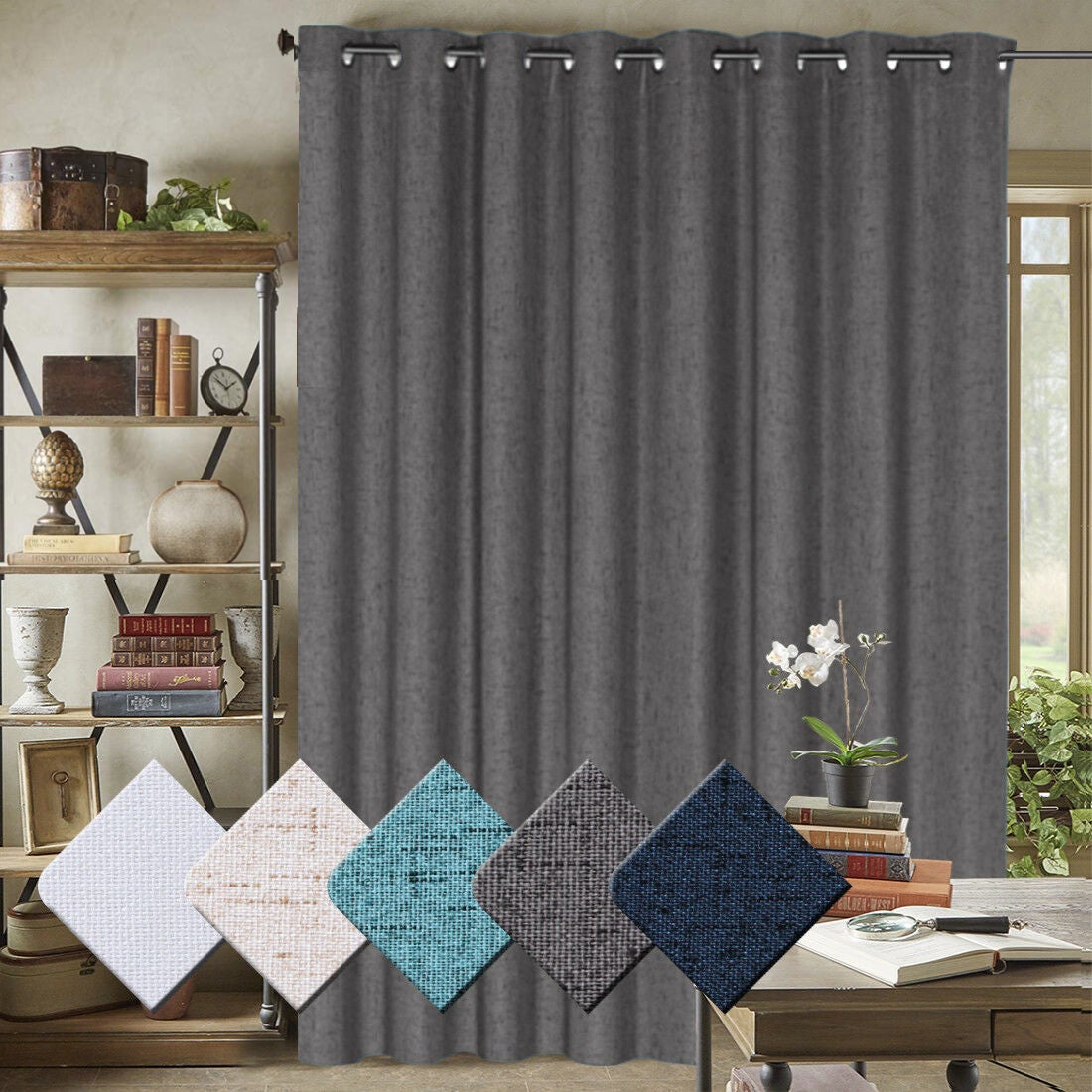 100% Blackout Curtains for Bedroom Linen Textured Double Wide Blockout Curtains