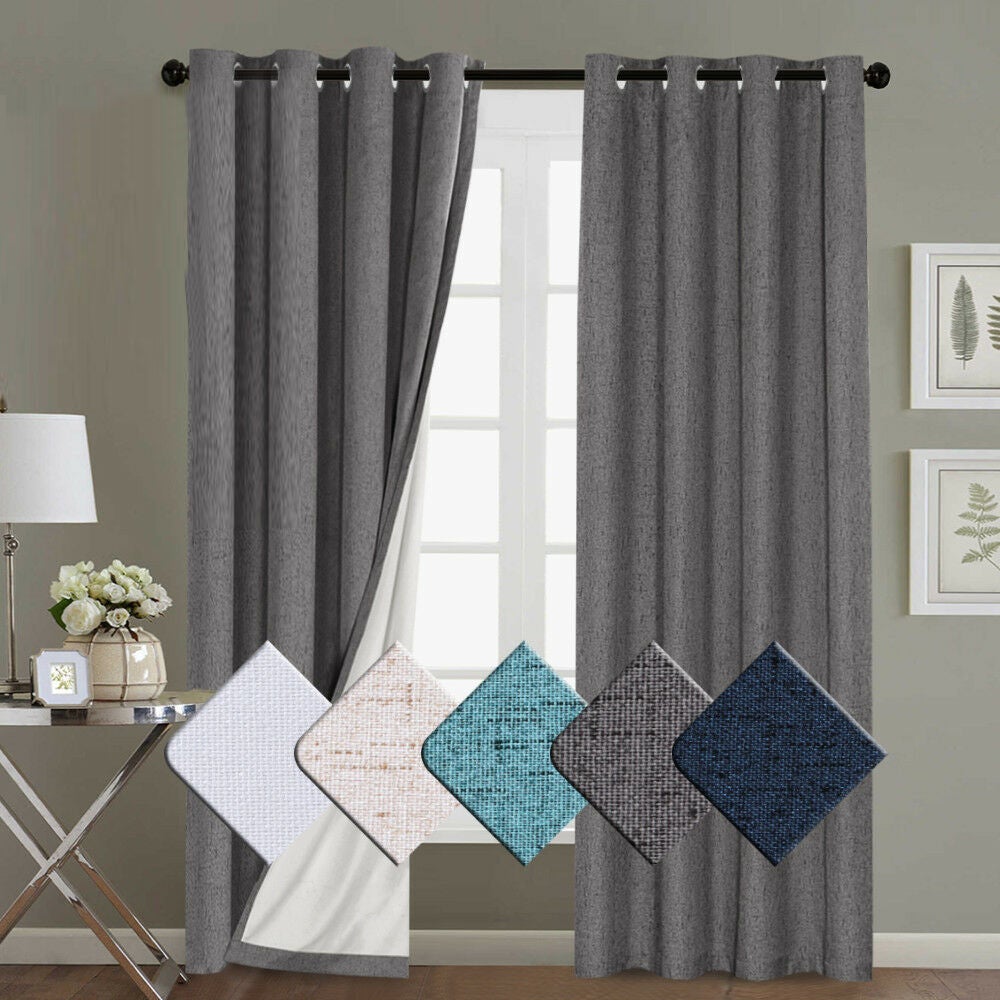 2x 100% Blackout Curtains Pair Rich Linen Textured Curtain Draperies for Bedroom