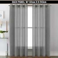 Buy 2x Linen Sheer Curtains Living Room Curtains Pair Eyelet Privacy ...