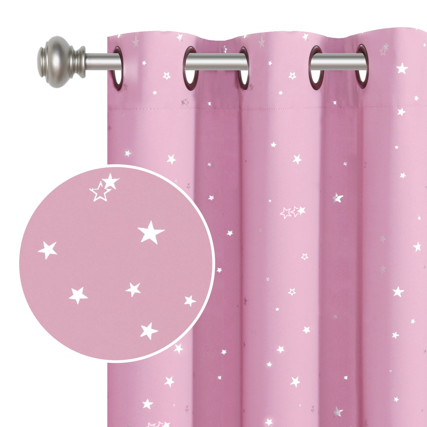 1x Blackout Curtains for Kids Glitter Star Kids Curtains Blockout, Sold Single