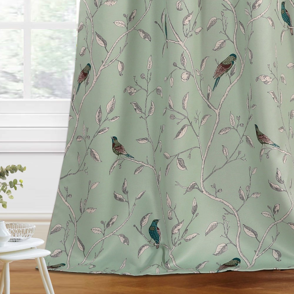Blockout Curtains Living Room Birds Printed Vintage Curtain Draperies Thick Soft