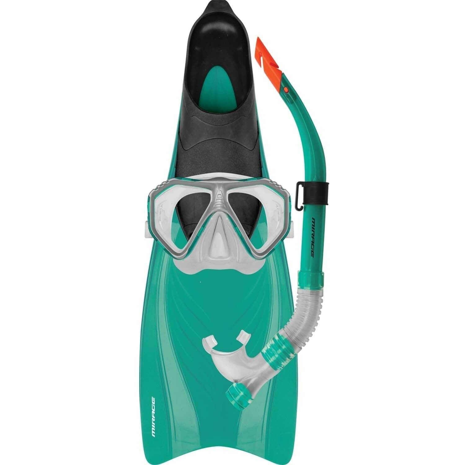 Mirage Bahama Adult Silitex Fin Mask and Snorkel Set with Tempered Glass Lens Green