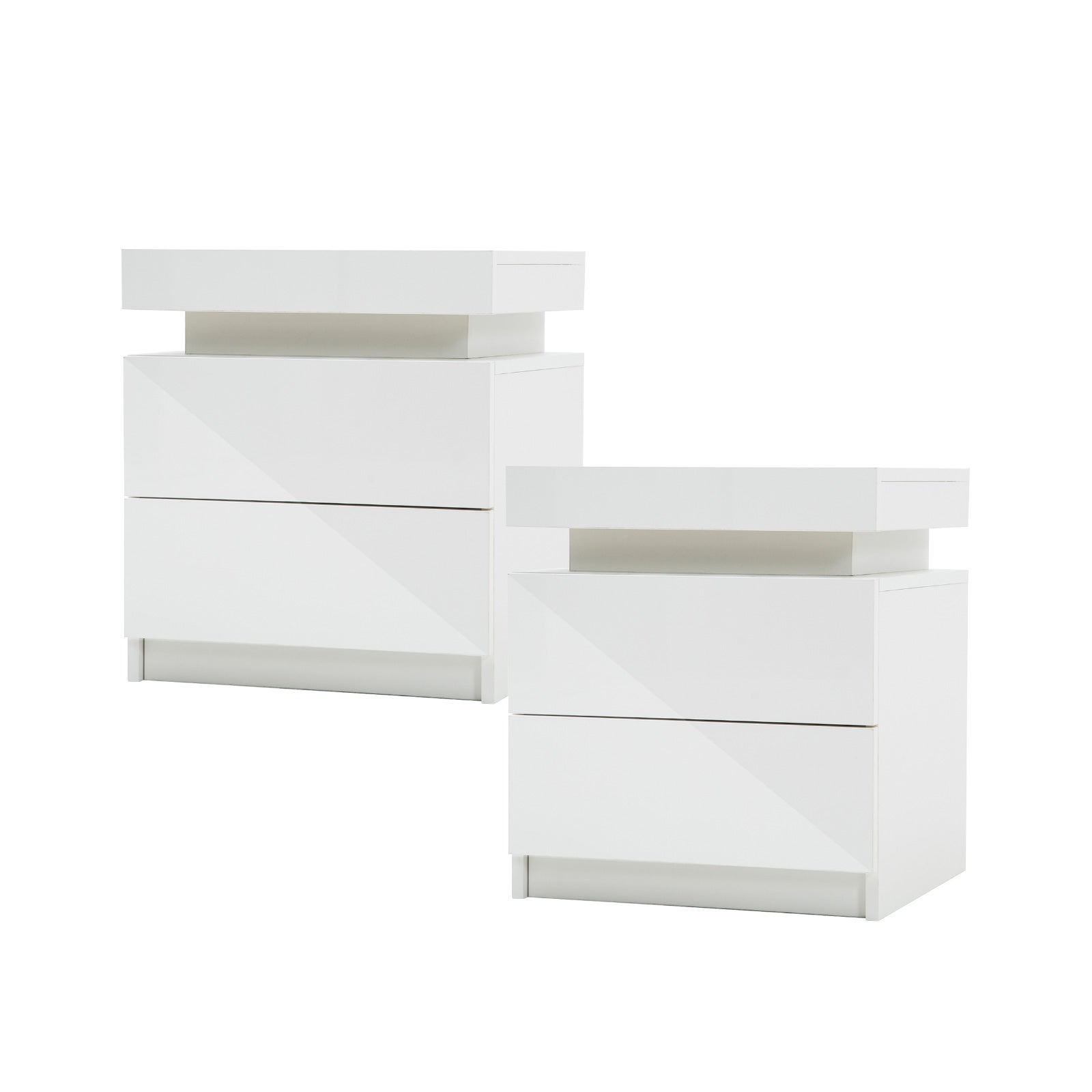 2x LED Bedside Table 2 Drawers Gloss White
