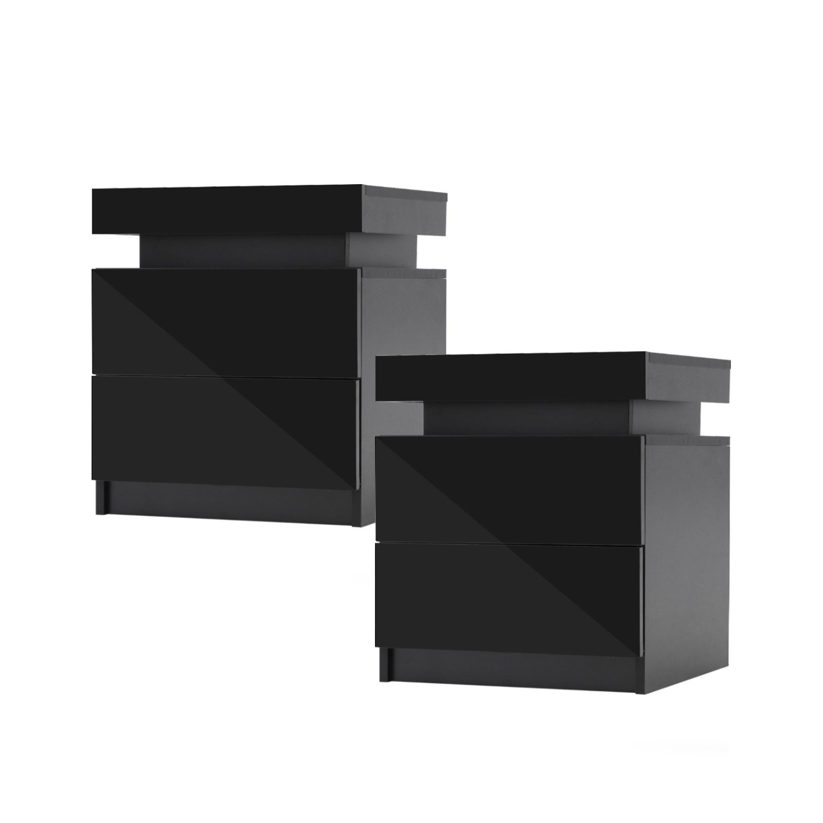 2x LED Bedside Table 2 Drawers Gloss Black