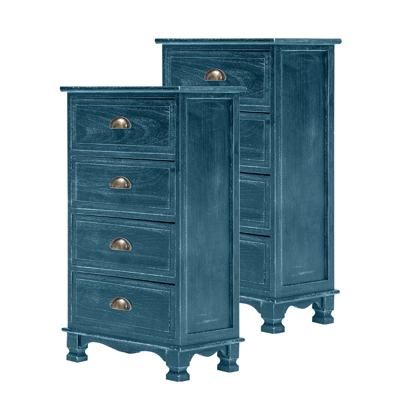 2x Vintage Storage Cabinet Bedside Table 4 Drawer ADELINE BLUE