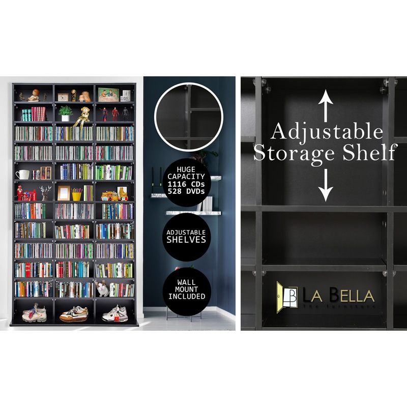 adjustable shelves cd dvd media bookcase storage shelf black buy wardrobes 9352338011366