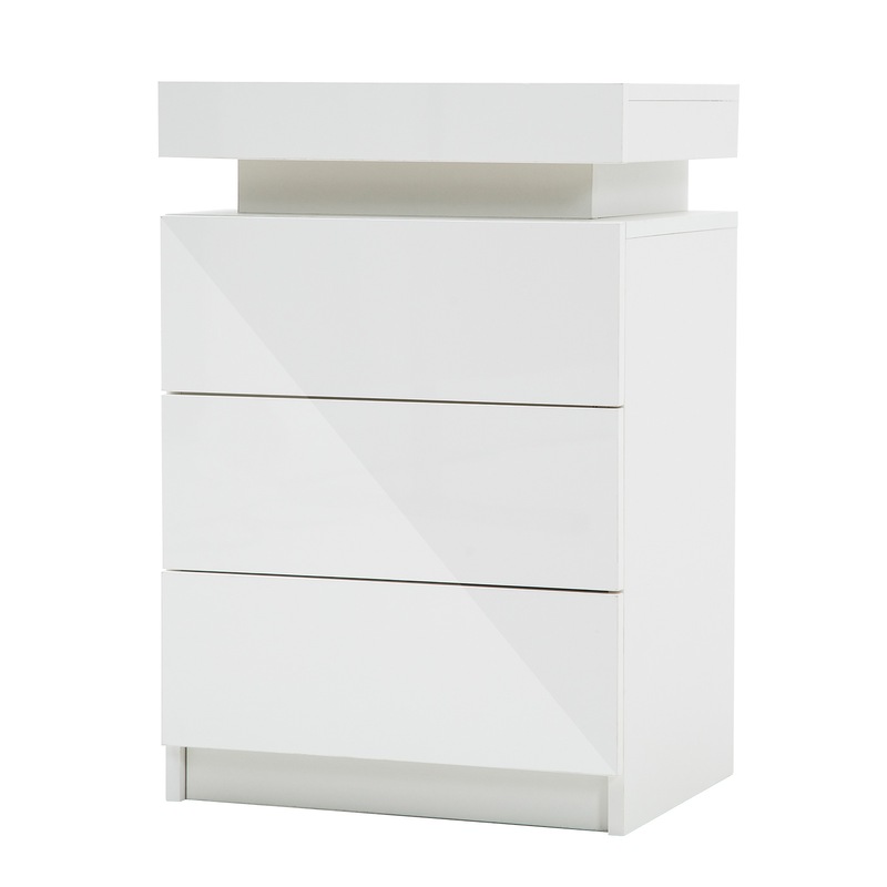Buy LED Bedside Table 3 Drawers Gloss White MyDeal