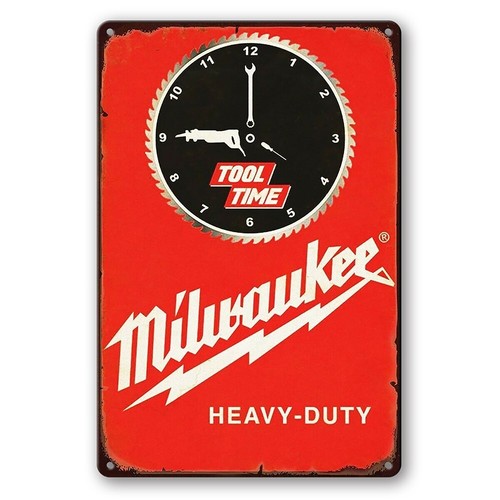 2x Tin Sign Tool Time Milwaukee Heavy duty Garage Decorative Rustic Look Unbranded