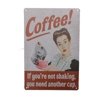 2x Warning Tin Sign Coffee If You Not Shaking You Need Another Cup 300*200mm