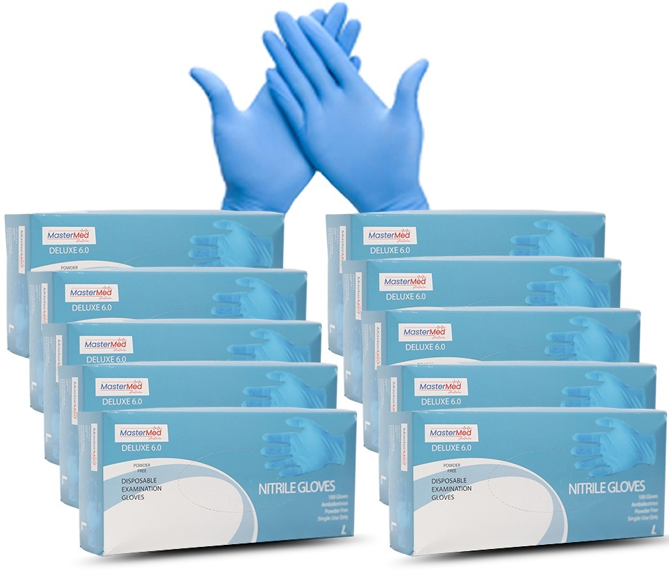 10 Boxes MasterMed Deluxe Nitrile Gloves Tear Resistant Powder free 6g 100pcs/Box