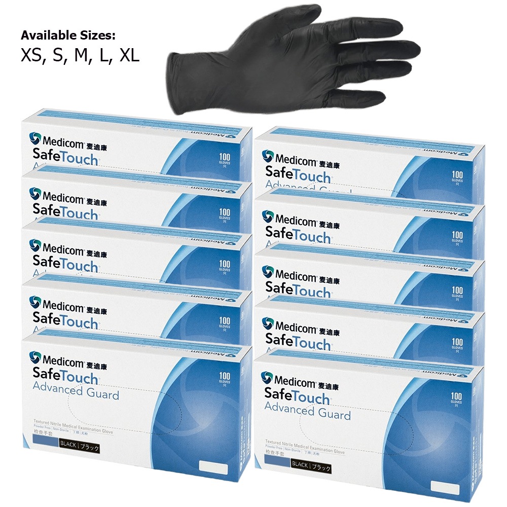 10 Boxes Medicom SafeTouch Advanced Guard Nitrile Gloves Powder free Black 5g 