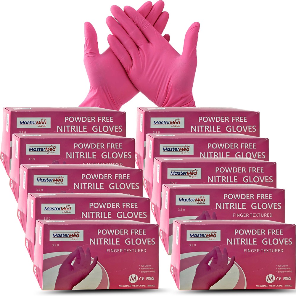 1000pcs Medium Mastermed Pink Nitrile Gloves Powder free 3.5g Lightweight Finger Textured Food
