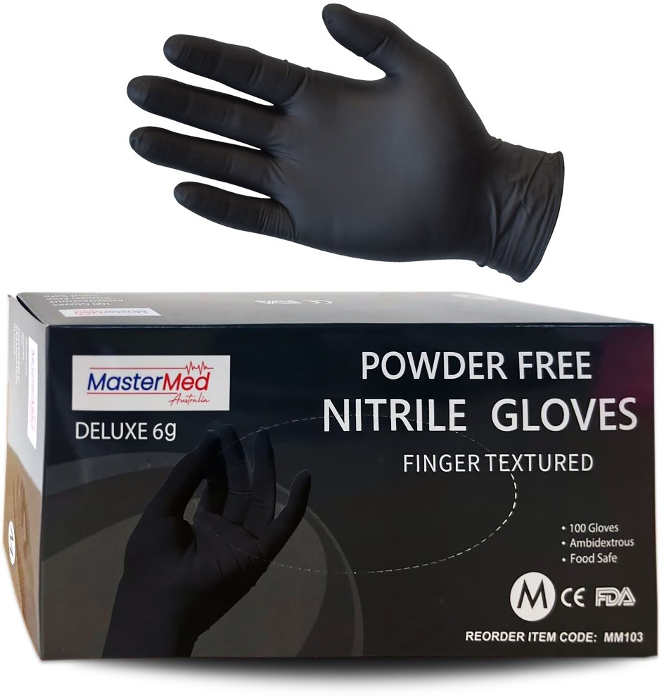 100pcs Mastermed Small Black Nitrile Gloves  Powder Free Heavy Duty