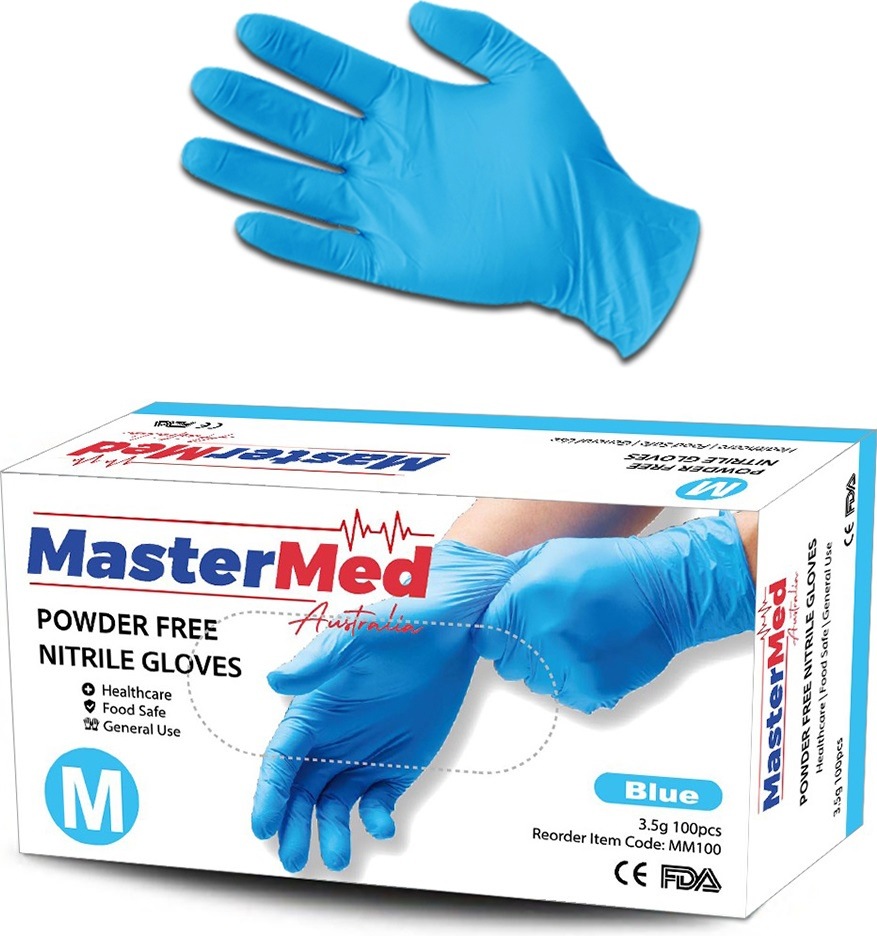 100pcs Mastermed Nitrile Gloves Powder free 3.5g  Medium Unbranded Australia