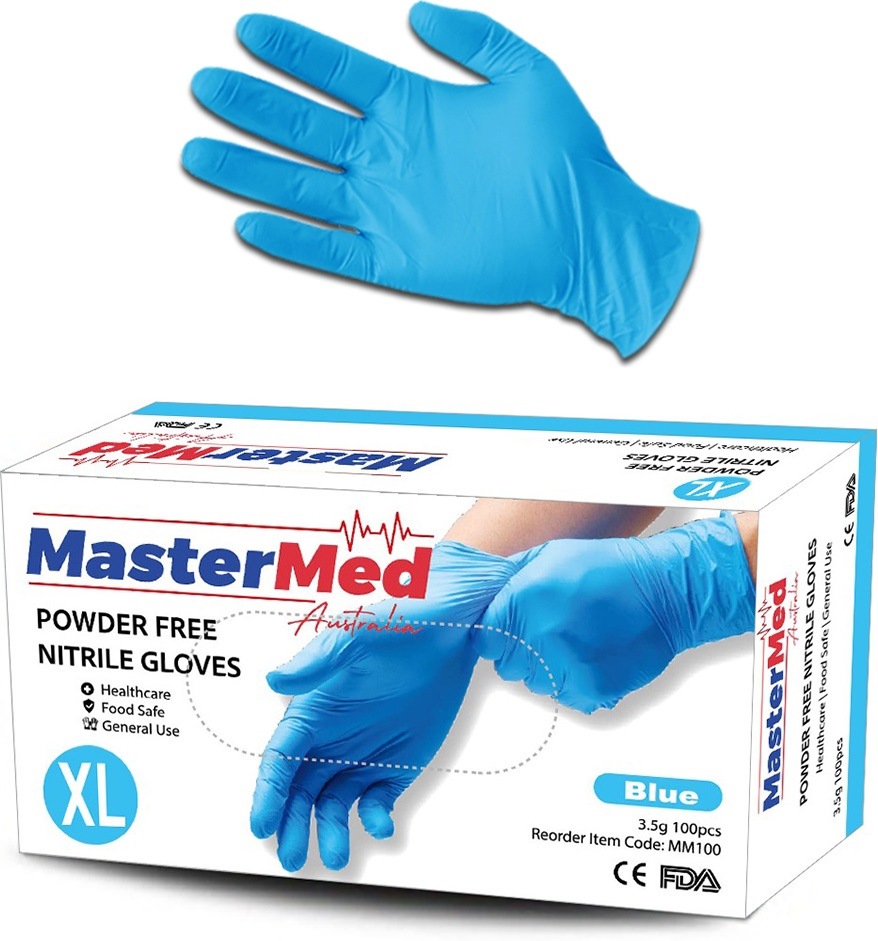 100pcs Mastermed Nitrile Gloves Powder free 3.5g  Xlarge Unbranded Australia