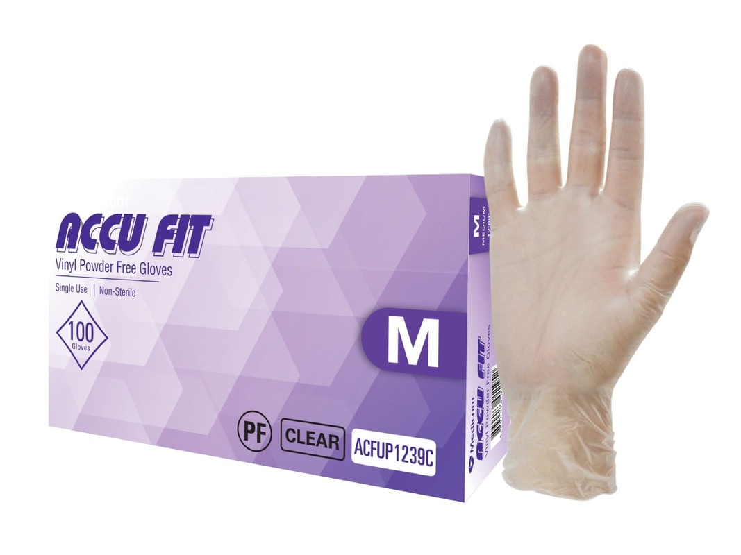 100pcs Medicom Accu Fit Clear Vinyl Gloves Powder Free  Size Medium