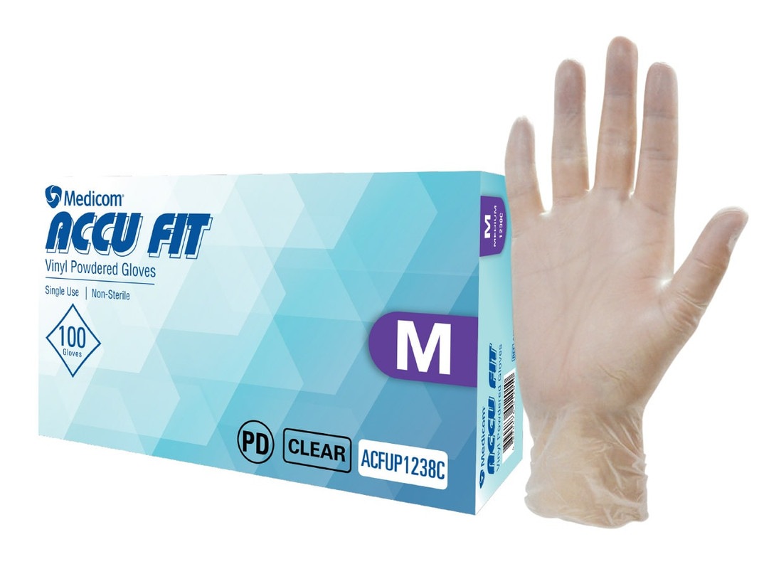 100pcs Medicom Accu Fit Clear Vinyl Powdered Gloves 4.0g  Large Australia