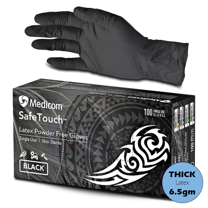 100pcs Medicom SafeTouch Black Latex Gloves Textured Examination P/F  Xlarge
