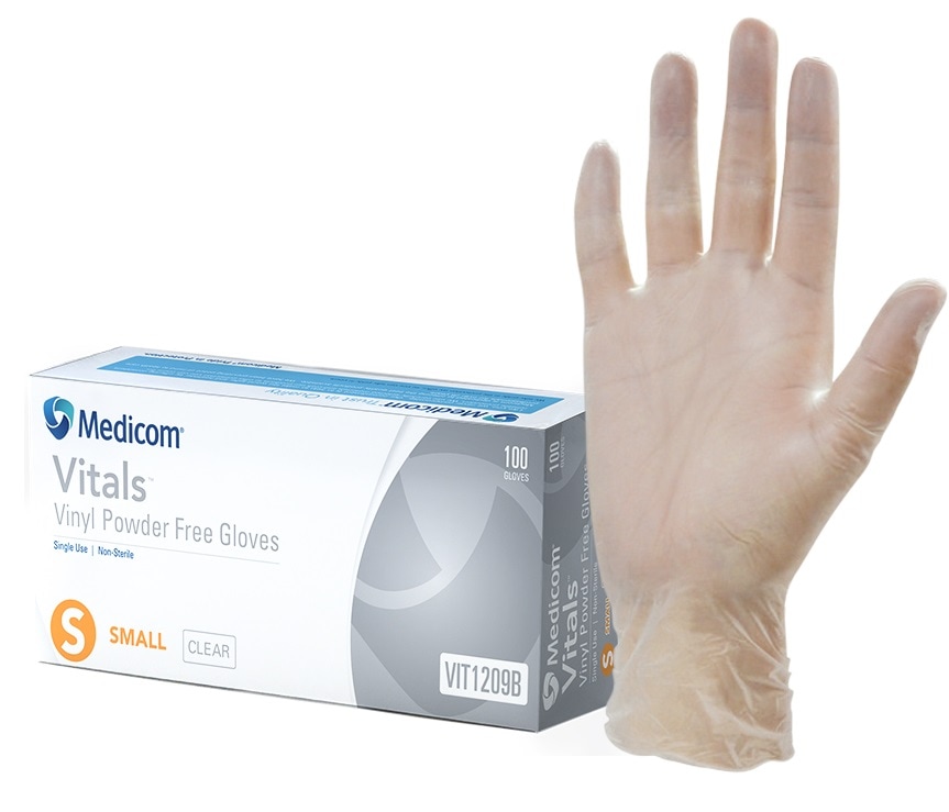 100pcs Medicom Vitals Vinyl Powder Free Gloves 4.5g  Size Extra Small