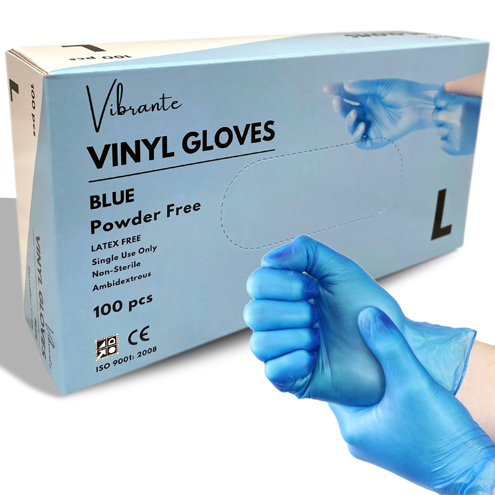 100pcs Vibrante Blue Vinyl Powder free Gloves  LARGE Unbranded Australia
