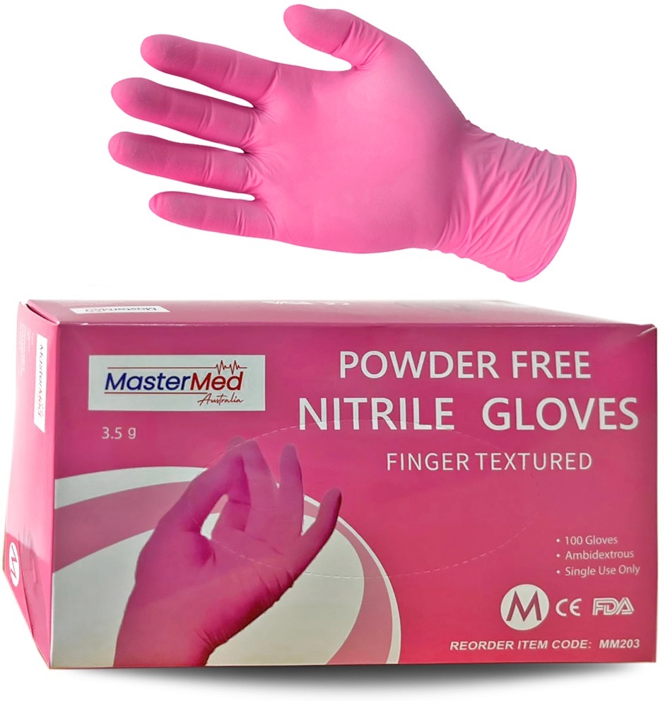 100pcs XLarge Mastermed Pink Nitrile Gloves Powder Free 3.5g finger textured Food Safe