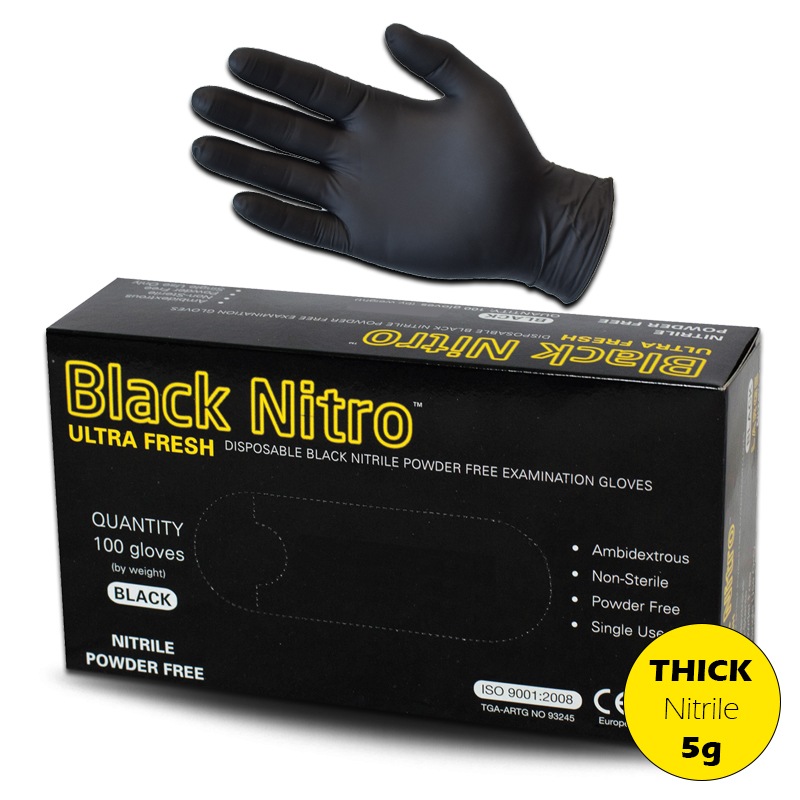 100pcs Nitrile Gloves Powder Free Premium Black 5g  Size Medium Ultra