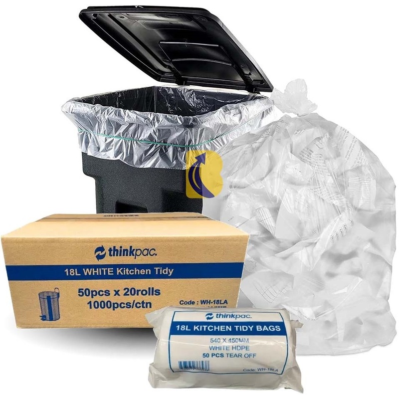 Buy 18L White Bin Liners 10um 1,000 Bags Office Kitchen Tidy Liners MyDeal