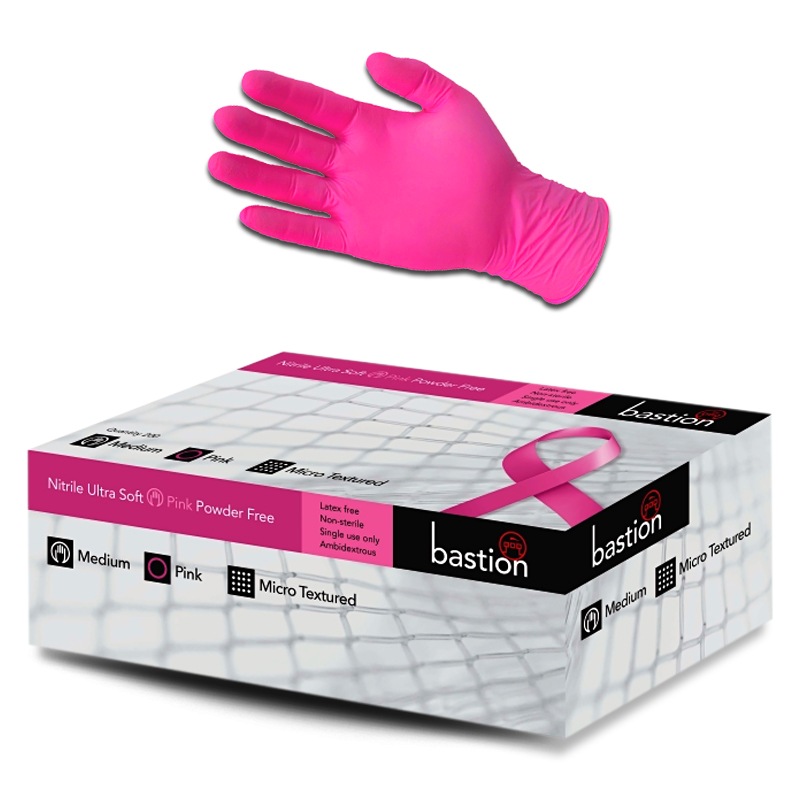 200pcs Bastion Nitrile Gloves Powder Free Pink UltraSoft 3.5g  XTRA LARGE
