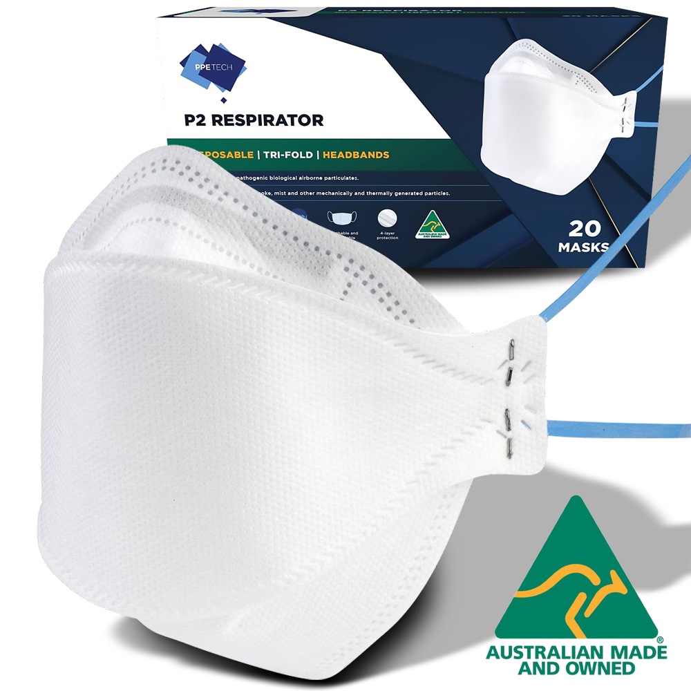 40 x PPE Tech Australian Made 4 Layer Tri Fold P2 Face Masks