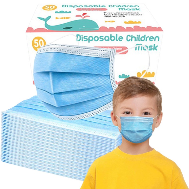 Buy 50 Pack Blue Disposable Kids Face Masks Children's Protective Mask