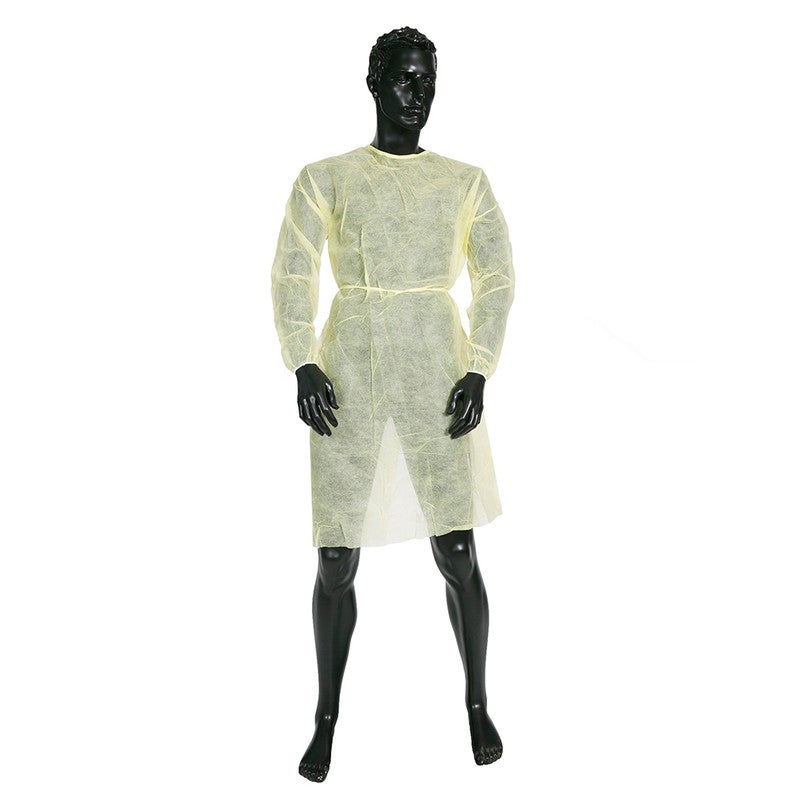 50pcs PP Clinical Disposable Yellow Isolation Medical Gown Level 1 Elastic Cuff Non Sterile - UNI (S,M,L)