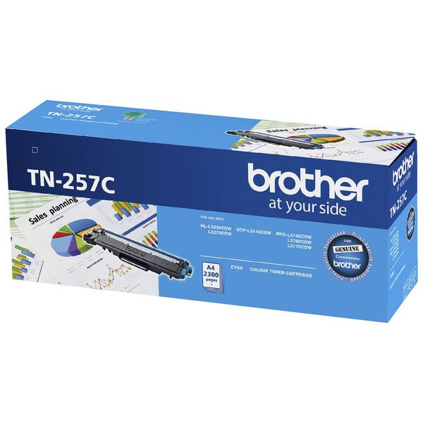Brother TN257C Cyan Genuine Toner Cartridge 2300 Pages, Brother L3770CDW, L3750CDW, L3745CDW, L3270CDW, L3230CDW, L3510CDW