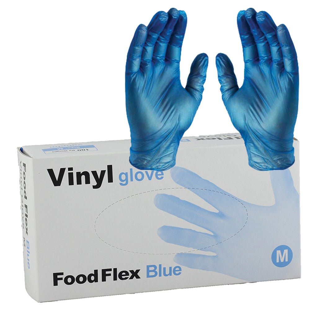 InkMasters Disposable Vinyl Blue Food Gloves Latex/Powder-Free Pack of 100pcs