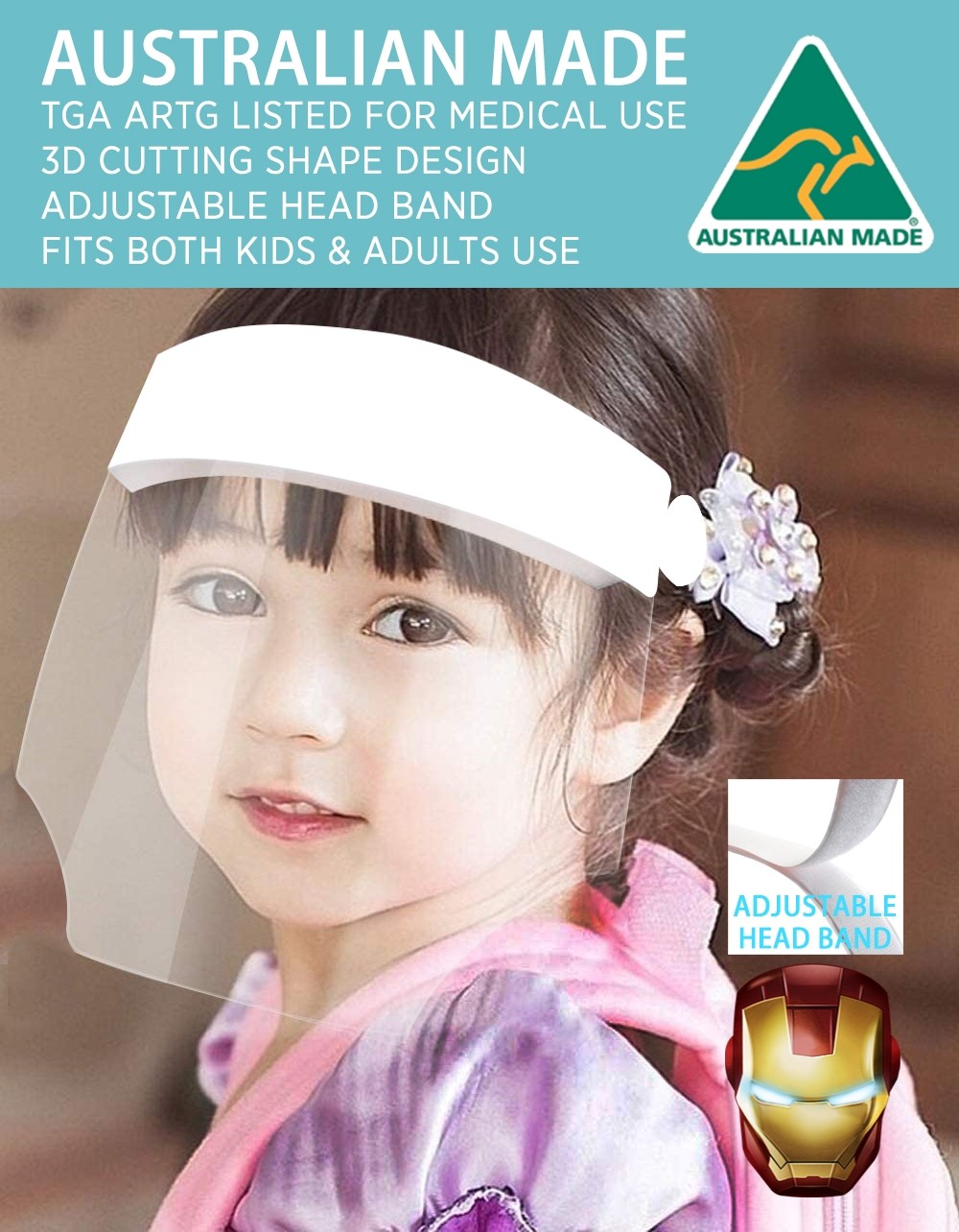 Kids Face Shield Comfortable Head Band with Adjustable Velcro Strap  Australia